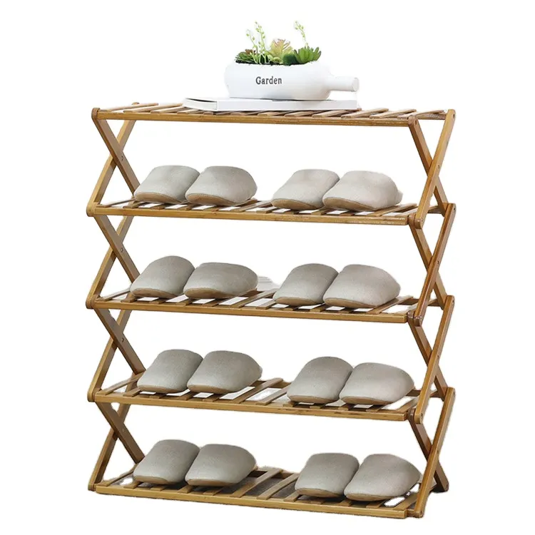 5 Layers Wood Collapsible Shoe Rack